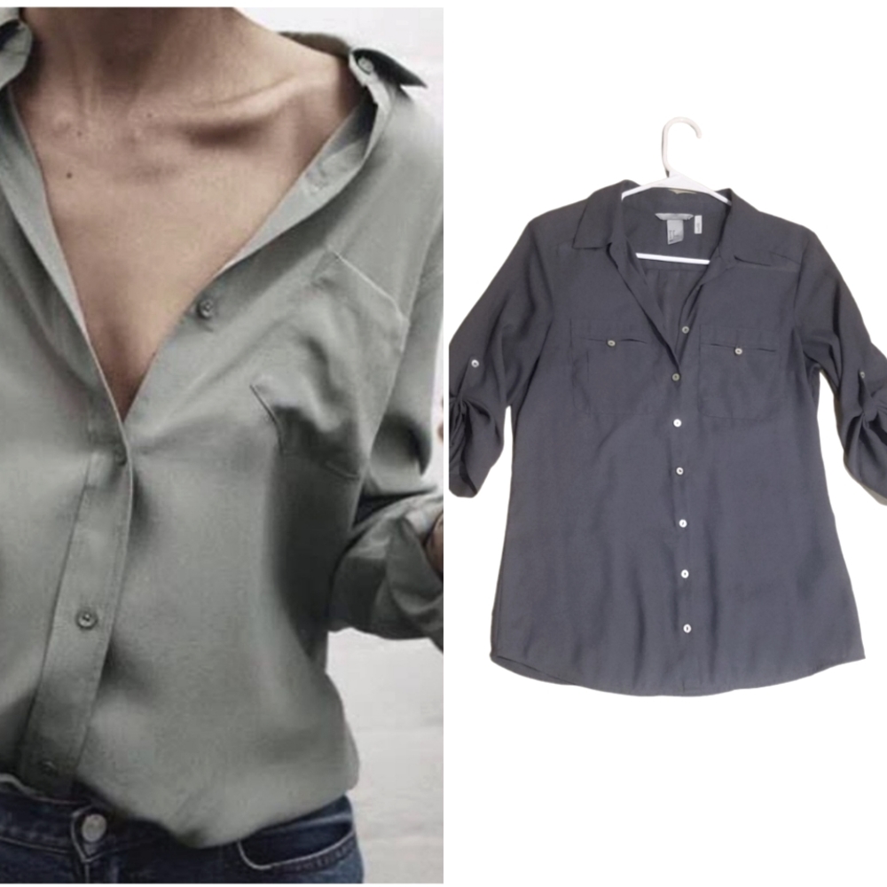 H&M shear gray blouse